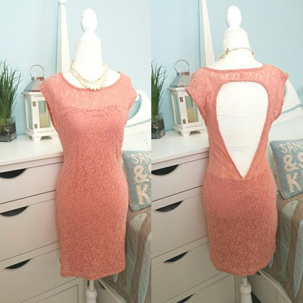 New BCBG peach lace cut out bodycon dress